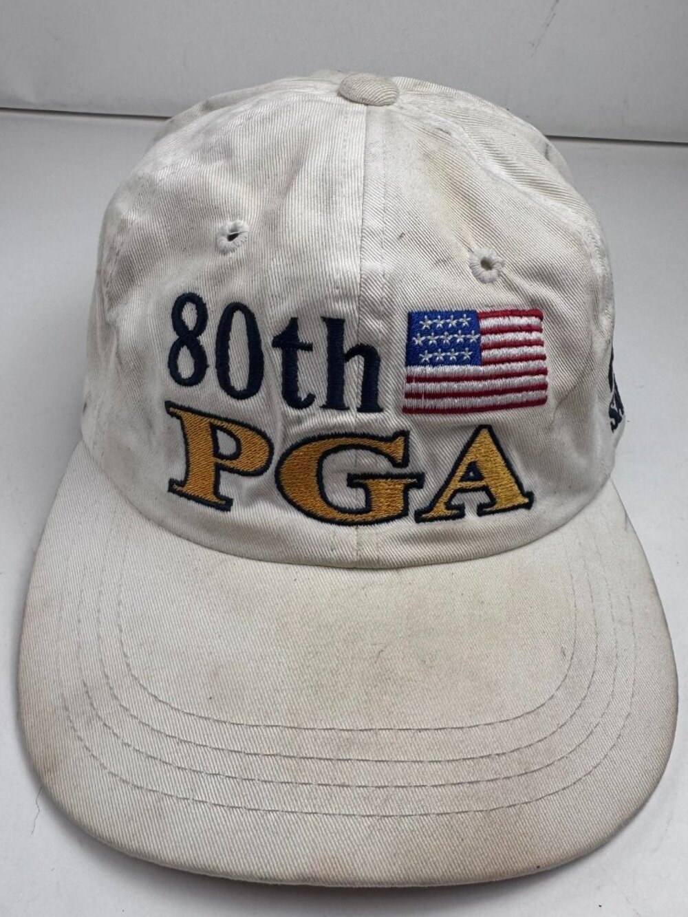 Imperial Denver Colorado White Hat Cap USA Flag Embroidered Cotton As Is Stain
